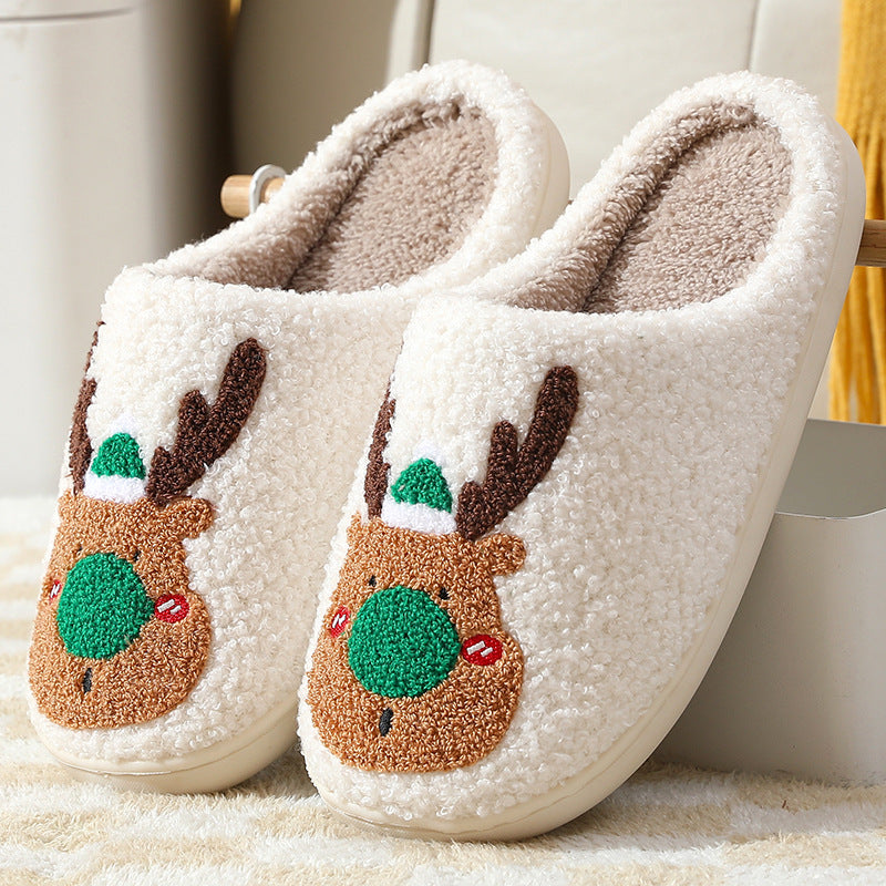 Wholesale New Christmas Elk Thick Anti-slip Cute Winter Cotton Slippers